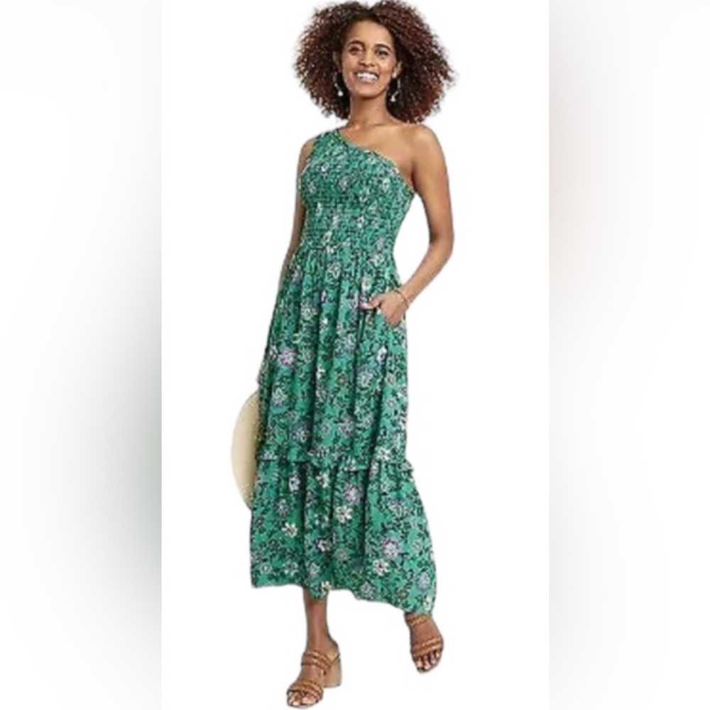 Knox Rose Green Floral One-Shoulder Dress